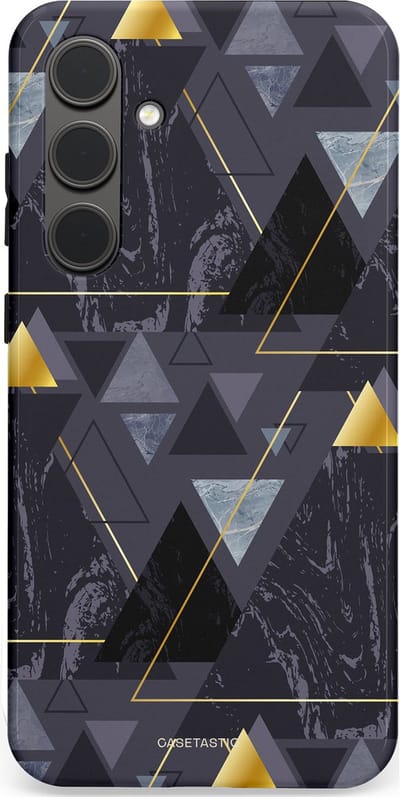 Casetastic hoesje geschikt voor Samsung Galaxy S24 Plus - Dubbellaagse bescherming - Zwart Goudpatroon - Fashion Case - Donkergrijs Grijs