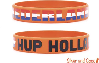 SilverAndCoco® - Hup Holland Hup Oranje Siliconen Armbandjes | Nederlands Elftal Armbandje Versiering Bandje | WK Voetbal EK 2026 Silicone Decoratie Nederland | Kinderen en Volwassenen | Olympische Spelen Nederlandse Vlag Polsbandjes - 2 stuks