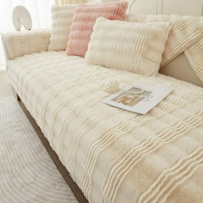Verdikte Faux Konijnenpluche Bankhoezen Voor Banken Bankhoes Antislip Ultra Zacht Fauteuil Handdoek Cushion cover45x45cm beige