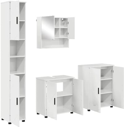 vidaXL - Badkamermeubel - Set - 4 - pcs - Hoogglans - wit - Bewerkt - hout - & - Metaal