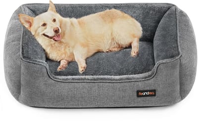 Feandrea - Hondenmand - Hondenbed in Linnenlook - Verhoogde Randen - Afneembare en Wasbare Hoes - Antislip Onderkant