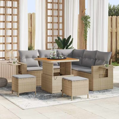 vidaXL - Tuinbank - Set - 9 - st - 6-Aantal - zitplaatsen - Beige - en - Lichtgrijs