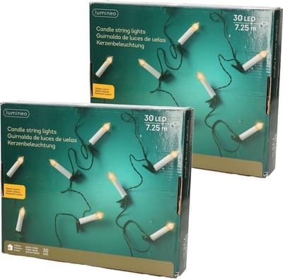 Lumineo Kerstboomverlichting - 2x - lichtsnoer - 30 kaarsen - warm wit - 725 cm - kerstversiering