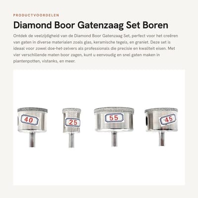 Dailygoods - Diamond Boor Gatenzaag Set - Boren Graniet - Voor Glas en Tegels - 4 Stks - Geschikt voor Keramisch en Porselein