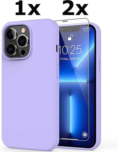 Hoesje Geschikt voor iPhone 13 Pro Soft Nano siliconen Gel Lila Paars Hoesje Met 2X Glazen screenprotector