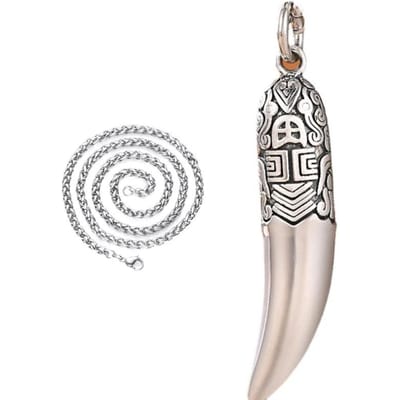 Creatieve   Etnische Stijl glanzende Ketting Kielkettingen Banket facet geslepen wolfstand Hanger voor Heren Retro Sieraden 45cm white