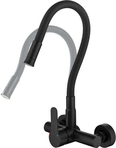 Dailygoods- Keukenkraan wandmontage - 360° flexibele uitloop - Mengkraan met 2 sproeimodi - Matzwart design - Moderne functionaliteit