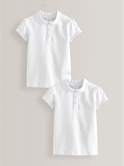 Next - Meisjes - Set van 2 katoenen schoolpolo's voor meisjes met stretch en kraag met ruches - Wit