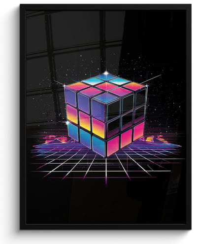 Poster in lijst - Fotolijst 60x80 cm - Posters - Kubus - Kleurrijk - Raster - Posterlijst zwart - Decoratie - Wanddecoratie woonkamer - Muurdecoratie slaapkamer