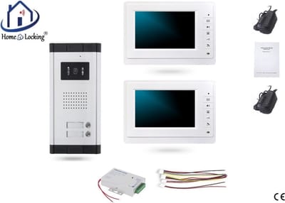 Home-Locking complete deur intercom/videofoon met 2 binnen panelen en elektro box 12VDC voor aansluiting elektrisch slot.DT-1476-1E-2