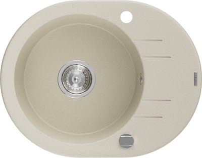 Mexen Kevin granieten gootsteen 1-kompartement met druiprek 586 x 458 , beige, chroom sifon - 6517581005-69