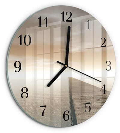 Tulup Wandklok - Pier Glazen Klok Met Print - 30fi cm - Bruin Moderne Glazen Wandklok - Zwarte Handen - Ronde Wandklok - Moderne Wandklok Glas - Wandklok Glas Decoratie