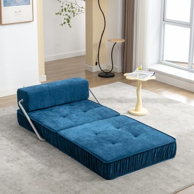 MODENUIT Slaapbank 186 x 93 cm - Opvouwbaar 2-in-1 Ontwerp - Voor Woonkamer En Logeerkamer - Chenille - Blauw