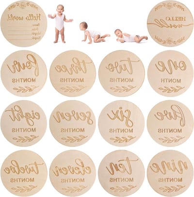 Houten maandkaarten voor baby's, 14 kaarten voor elke maand van de eerste levensjaar, fototoebehoren en herinneringen, perfect als kraamcadeau
