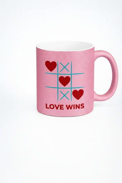 Valentijn Mok 'Love Wins' Tic-Tac-Toe - Roze Glitter Liefdes Beker