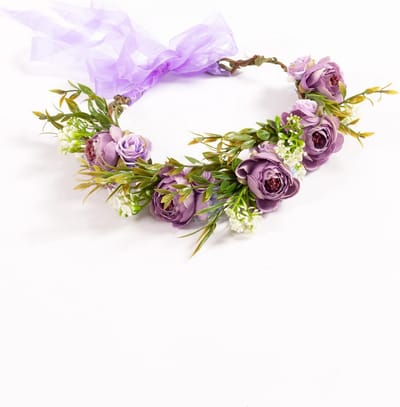 KIMU® Luxe Bloemenkrans Haar Pioenrozen Paars - Lila Bloemen Haarband Diadeem - Ibiza Rozenkrans Bloemetjes - Hippy Boho Festival