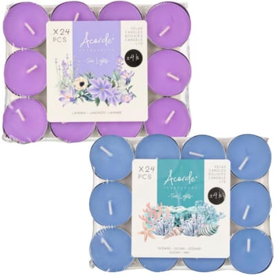 Acorde theelichtjes - 48x - 24x lavendel - 24x ocean - aroma/geurkaarsen