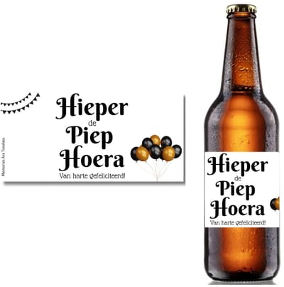 Bieretiket Hieper de Piep Hoera – Van Harte Gefeliciteerd – Cadeau Verjaardag & Jubileum – Etiket Bierflesje 30cl 33cl