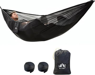 Kampeerhangmat XXL - Outdoor hangmat Reis hangmat - Ontspannen buiten - Ultralicht en draagbaar - 300 x 140 cm - Zwart