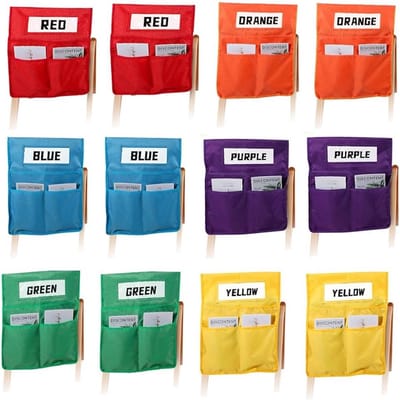 12x Grote Stoelopbergtas met Naamlabel - Kleurrijke Organizer voor School en Klaslokaal