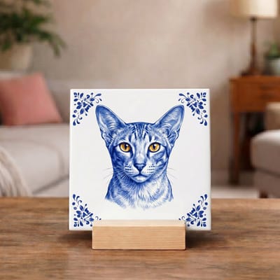 Delftsblauw Tegeltje 11x11 Oosterse Korthaar Kat – Cadeau voor Kattenliefhebber