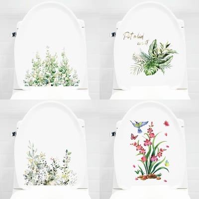 Dailygoods- Wandtatoeage Bloemen - Muurstickers Badkamer - Toiletdekselstickers - Set van 4 - PVC - Milieuvriendelijk en Zelfklevend - Muursticker