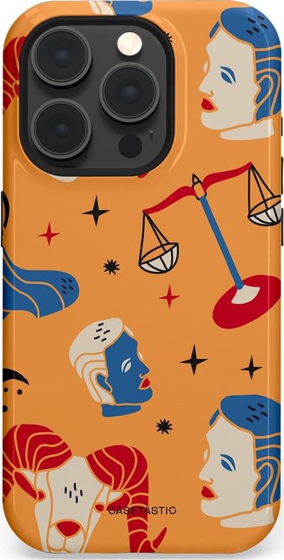 Casetastic hoesje geschikt voor Apple iPhone 15 Pro - MagSafe - Dubbellaagse bescherming - Zodiac in lijn - Fashion Case - Okergeel Terracotta Zand Rood