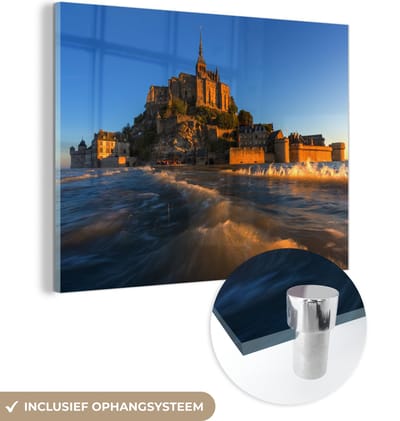 ® Glasschilderij 160x120 cm - Schilderij acrylglas - Kasteel - Nacht - Frankrijk - Foto op glas - Muurdecoratie woonkamer - Wanddecoratie slaapkamer - Schilderijen