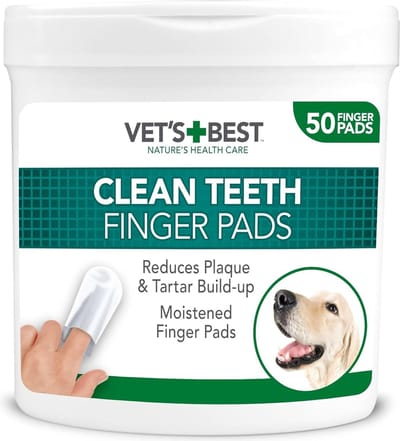 Vet's Best Dental Care Vingerdoekjes | Vermindert tandplak en verfrist de | Tanden reinigen vingerdoekjes voor honden en katten | 50 wegwerpdoekjes.