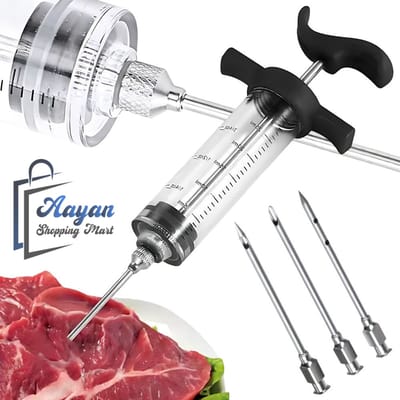 Vleesinjectiespuit 50 ml – Marinadespuit met 3 RVS Naalden – Ideaal voor Pekelen en Marineren – marinade syringe– marinade injector–meat injector –meat syringe bastard – meat injection syringe stainless steel– 69203