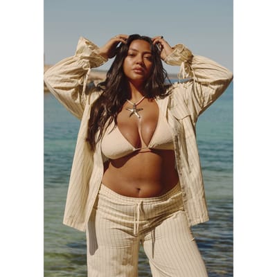 boohoo Dames Plus gestreepte linnen-look oversized shirt | Ecru | Maat: 18