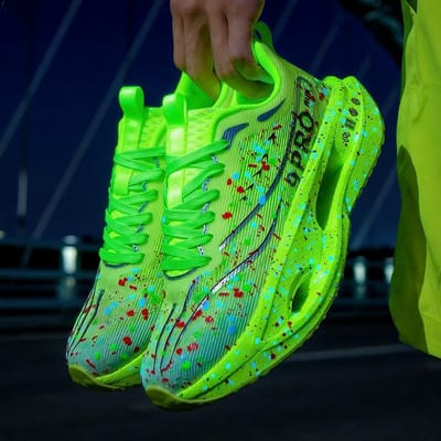 Professionele Carbon Plaat Marathon Heren Hardloopschoenen Ademend Lichtgewicht Comfortabel Antislip Nachtlicht Sportschoenen 36 lichtgroene kleur