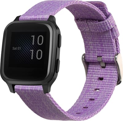 kwmobile Horlogebandje geschikt voor Garmin Venu Sq Music / Venu Sq 20mm - Band voor smartwatch - Metaal en canvas - lavendel
