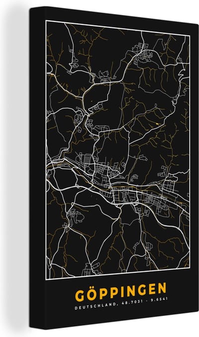 Canvas Schilderij Göppingen - Stadskaart - Plattegrond - Duitsland - Kaart - Goud - 20x30 cm - Wanddecoratie