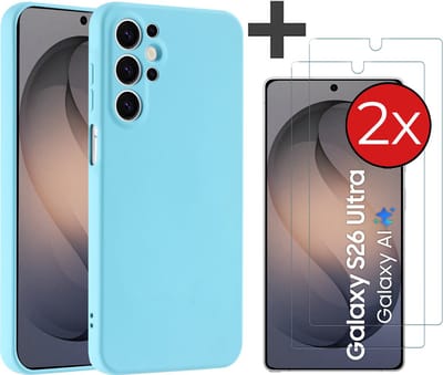 Hoesje geschikt voor Samsung Galaxy S26 Ultra hoesje zacht siliconen met 2 Stuks gehard glas Screenprotectors - Arara backcover - Blauw
