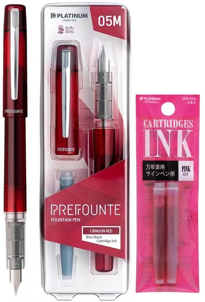 Platinum - Prefounte Vulpen - Fine - Crimson Red - Met Roze vullingen