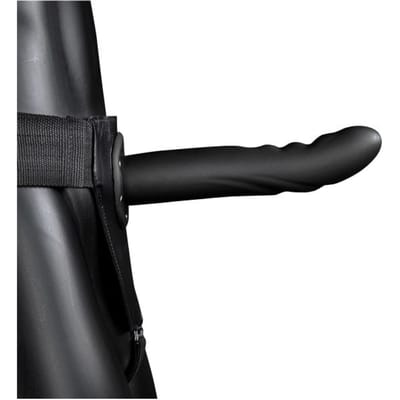 Ouch - Holle Strap-on dildo met ribbels 20 cm - Zwart