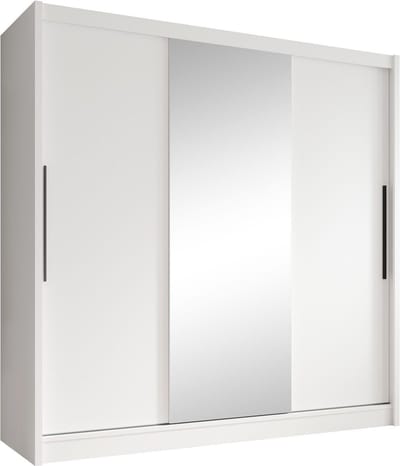 Meubella - Kledingkast Alcamo - Wit - 205 cm - Met spiegel