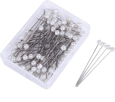 100 x witte parelkopspelden, ronde Boutonniere Pins Corsage Bloem Pin Sieraden Pins met Plastic Doos voor DIY Ambachten Sieraden Maken Naaien Bruiloft Bloem Decoraties