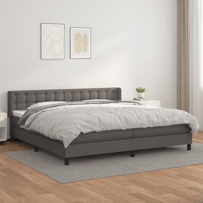 vidaXL - Boxspring - met - matras - kunstleer - grijs - 200x200 - cm