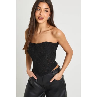 boohoo Dames Transparante Kant Bandeau Corset Top | Black | Maat: 6