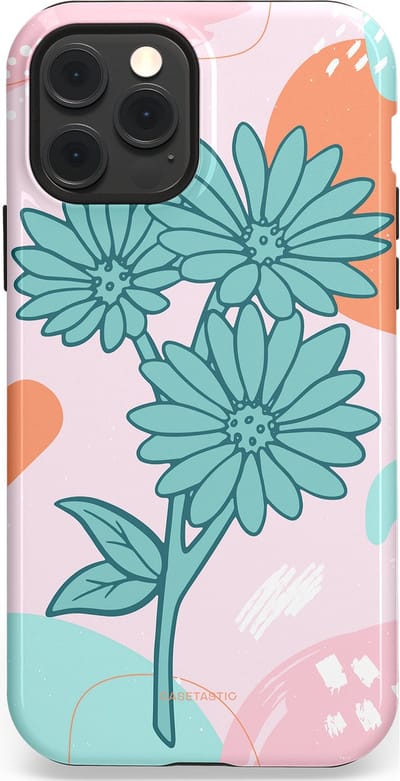 Casetastic hoesje geschikt voor Apple iPhone 12 / Apple iPhone 12 Pro - MagSafe - Dubbellaagse bescherming - Roze Oranje Bloemen - Fashion Case - Wit Mintgroen Lichtroze Lichtblauw