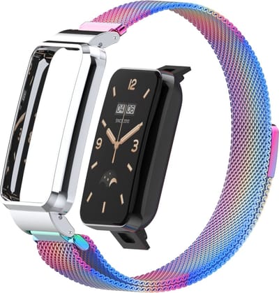 By Qubix - Milanese loop bandje met case - Multicolor - Geschikt voor Xiaomi Smart Band 7 Pro / Mi Band 7 Pro bandje
