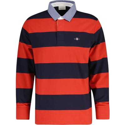 Gant Zwaar gestreept poloshirt met rode chambray kraag