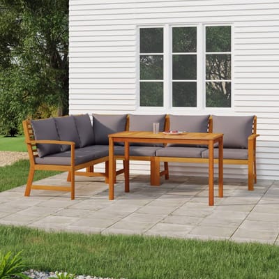 vidaXL - 5-delige - Tuinset - met - kussens - massief - acaciahout