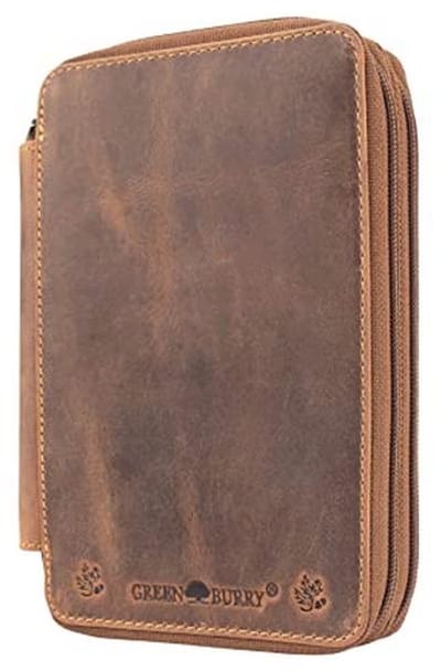 Darcis Pennenetui, bruin leer, pennenetui van hoogwaardig rundleer met 33 lussen, handgemaakt etui, vintage pennenetui, bruin, X-Large, Klassiek" of "Vintage