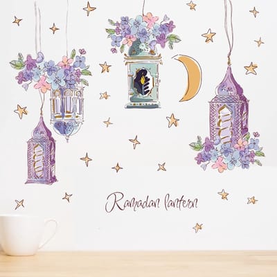 Dailygoods- Muursticker Ramadan - Feestelijke Decoratie - Zelfklevend - Hoogwaardig PVC - Maan en Sterren - Charmante Sfeer - Decoratiestickers