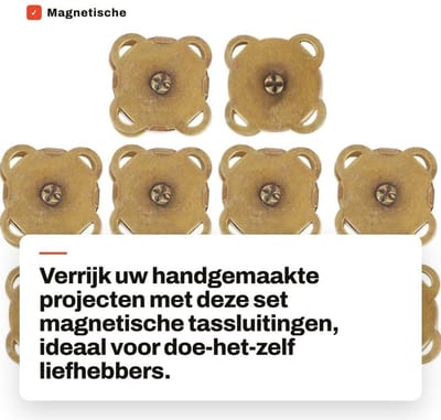 Dailygoods- Tassluiting Magnetisch - 10 Stuks - 18,5 mm - Voor Handtas/Portefeuille - Doe-het-zelf - Accessoires - Hoogwaardige Kwaliteit - Handtas Sluitingen