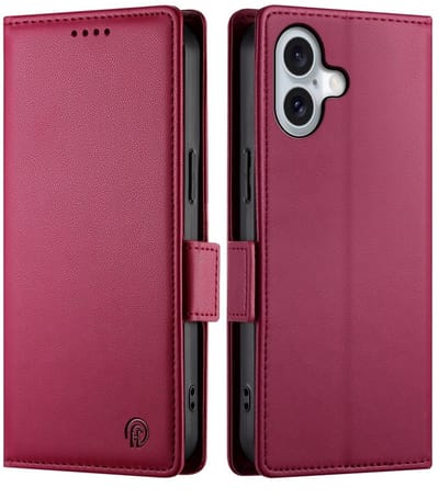 Lunso Geschikt voor iPhone 17 hoesje - PU leren Bookcase met ruimte voor pasjes - Rood