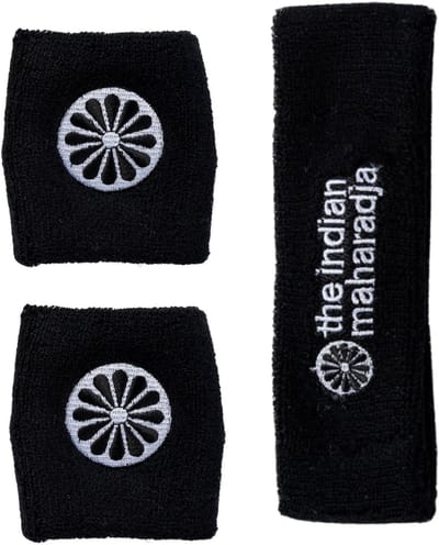 The Indian Maharadja Zweetband Set (1 Hoofdband + 2 Polsbandjes) Kleur : Zwart